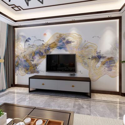 18D phong cách Trung Quốc mới trừu tượng phong cảnh vàng TV nền tường trang trí phòng khách bức tranh tường đơn giản bao phủ tường phim và truyền hình