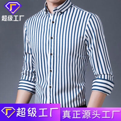 Mùa Xuân Mới 2023 Thời Trang Áo Sọc Nam Co Giãn Áo Sơ Mi Công Sở Dài Tay