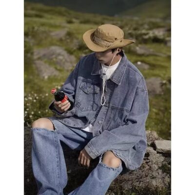 Áo khoác denim phong cách retro của Mỹ dành cho nam thương hiệu thời trang đường phố phù hợp với tất cả các trận đấu áo khoác giản dị học sinh chàng trai Nhật Bản mùa xuân đẹp trai