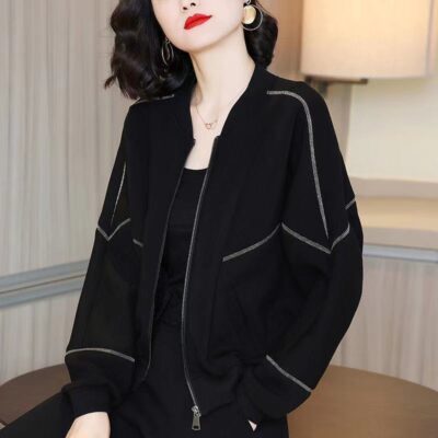 Áo khoác ngắn thời trang nữ dài tay mùa xuân 2023 mới giản dị cho tất cả các trận đấu rời áo khoác bóng chày áo khoác hợp thời trang