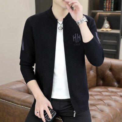 Một thế hệ của mùa xuân năm 2022 áo khoác cardigan nam dài tay có khóa kéo Áo khoác dệt kim cổ bóng chày Hàn Quốc