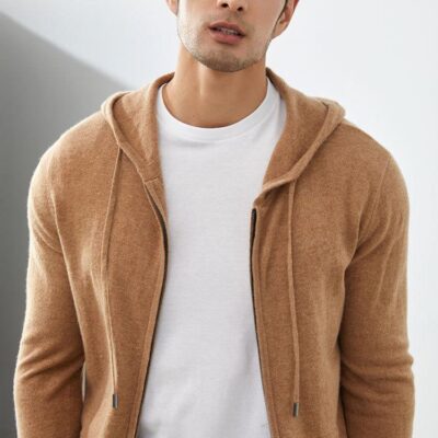 Mùa Thu Đông Mới Nam Cao Cấp Dệt Kim Có Mũ Thể Thao Khoác Cardigan Áo Len Cashmere Dây Kéo Áo Khoác Hoodie