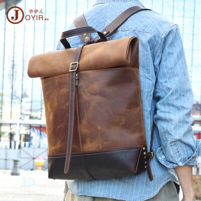 Dung tích lớn ba lô da nam da ngựa phong cách túi da công sở túi nam da thật ba lô nam ngoài trời