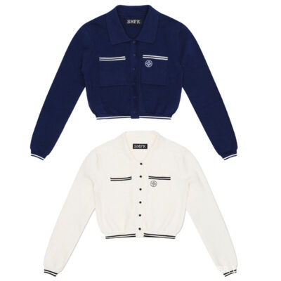 SMFK phong cách đại học cashmere đan áo khoác ngắn hươu trắng cùng màu tương phản sọc pha trộn áo khoác ngắn nữ mùa xuân và mùa thu