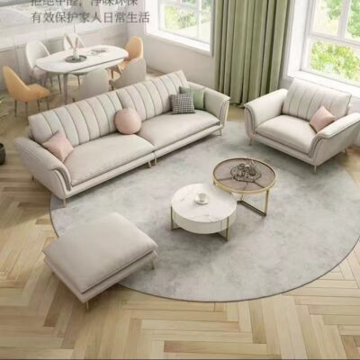 Công nghệ sofa vải phòng khách hiện đại nhẹ nhàng sang trọng phong cách Pháp màu kem căn hộ nhỏ ba bốn người ghế sofa vải hàng thẳng