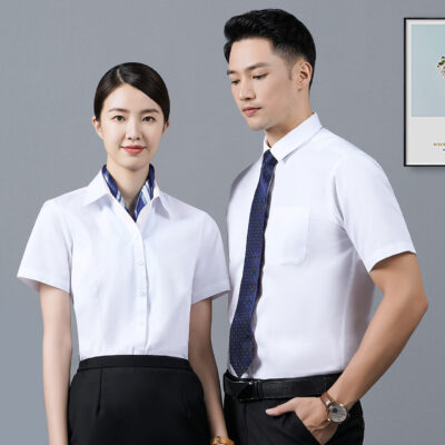 Áo sơ mi ngắn tay mùa hè nam công sở mặc chính thức áo sơ mi trắng nam chuyên nghiệp mặc nửa tay áo sơ mi nam thêu logo tùy chỉnh