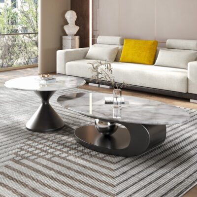 Phong cách châu Âu tối giản Bàn trà đẹp bằng đá cẩm thạch sang trọng đá sang trọng cảm giác cao cấp bàn trà hình bầu dục tủ TV kết hợp màu sắc đá pha lê đơn giản hiện đại