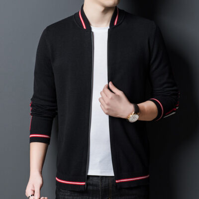 Áo len dệt kim nam mùa thu đông sản phẩm mới phiên bản Hàn Quốc thể thao trẻ trung dệt kim phối màu áo len cổ đứng áo khoác một mảnh thay mặt cho