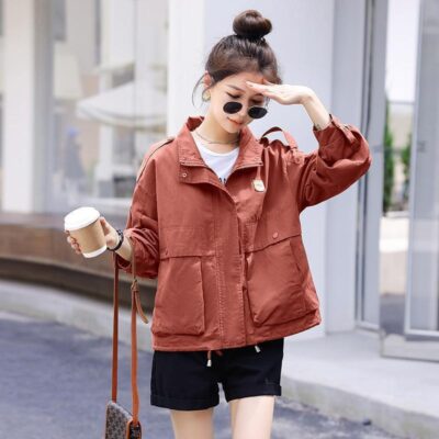 Thời Trang Dụng Cụ Áo Khoác Nữ Phong Cách Xuân Thu 2023 Mới Dáng Rộng Áo Khoác Nữ Ngắn Dụng Cụ Phong Cách Áo Khoác Ngắn