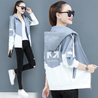 Mùa xuân và mùa thu ngắn có mũ trùm đầu phiên bản mới của phụ nữ Hàn Quốc rộng rãi áo khoác gió nhỏ áo khoác bóng chày