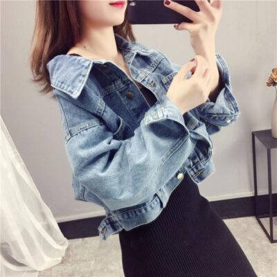 Áo khoác denim nữ sinh viên Hàn Quốc nhỏ rộng rãi phù hợp áo khoác ngắn denim
