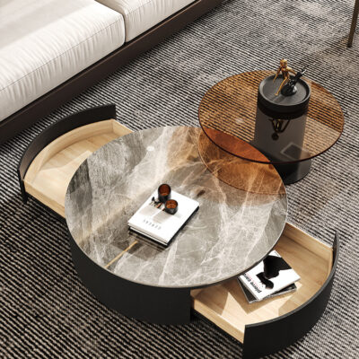 Đơn giản hiện đại bề mặt đá phiến kết hợp bàn cà phê căn hộ nhỏ nhà lưới co giãn kích thước tròn màu đỏ bàn trà cảm giác