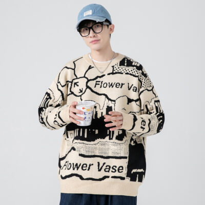 Áo len nam cổ tròn phong cách xuân thu 2021 mới rộng rãi hợp thời trang mùa đông dày dặn áo len dệt kim đáy trang phục cặp đôi