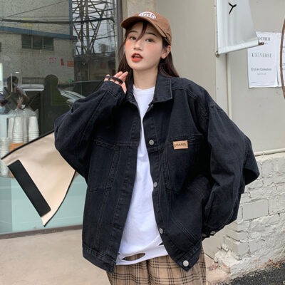 Áo khoác denim nữ quần áo xuân thu 2023 new ins triều retro hương vị Hồng Kông dáng rộng áo khoác học sinh Hàn Quốc áo khoác