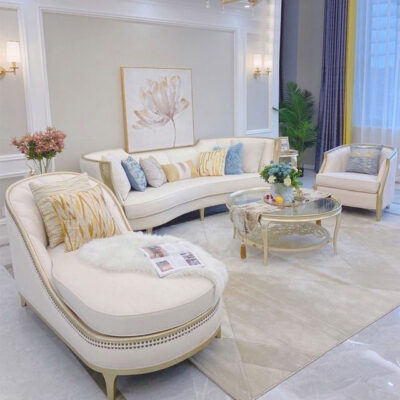 Phong cách mới của Mỹ đẹp sang trọng căn hộ nhỏ phòng khách nhà sofa cong 1234 kết hợp nội thất gỗ nguyên khối đơn giản