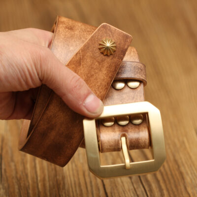 Handmade Thắt Lưng Retro Nam Khóa Đồng Khóa Pin Dây Quần Jean Thắt Lưng Nam Da Lớp Đầu Tiên Hình Bát Giác Khóa