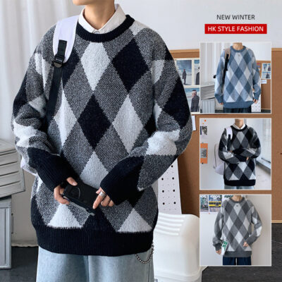 Áo len nam mùa xuân và mùa thu xu hướng giới trẻ mới ins áo len dệt kim nam dáng rộng phong cách Hồng Kông phù hợp với áo khoác nam cổ tròn
