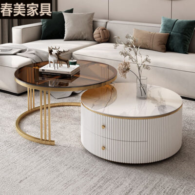 Đá phiến Bàn trà đẹp kích thước bàn cà phê kết hợp căn hộ nhỏ phòng khách hiện đại tối giản gấp kính thiên văn lưu trữ bàn cà phê tròn bàn