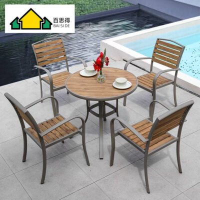 Bộ bàn ghế gỗ nhựa ngoài trời đặt làm sân ngoài trời Bàn ăn thông thường sân vườn ban công ngoài trời kết hợp bàn ghế cafe