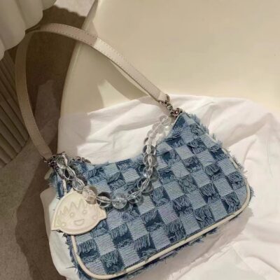 Túi Sát Nách Túi Đeo Vai Kẻ Sọc Công Thức Denim Tua Rua Túi Nữ Mới Túi Hạt Túi Xách Đa Năng