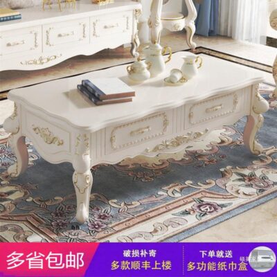 Bàn cà phê theo phong cách châu Âu giả đá cẩm thạch phòng khách căn hộ nhỏ bàn cà phê gỗ nguyên khối hiện đại tối giản bàn cà phê kết hợp tủ TV bộ