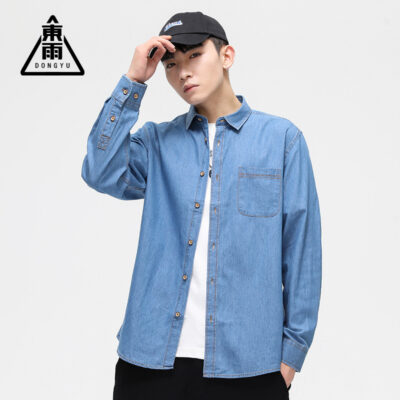 Dongyu nam cotton mùa xuân và mùa hè Nhật Bản denim áo sơ mi nam cotton mỏng sơ mi nam tại chỗ bán buôn
