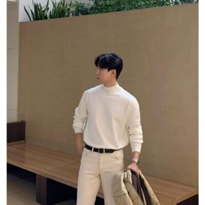 Áo sơ mi nam cổ cao nửa cổ nhung mùa xuân và mùa thu của Đức phong cách nhẹ nhàng và quen thuộc với áo thun dài tay cổ cao vừa màu trơn phù hợp với mọi đối tượng