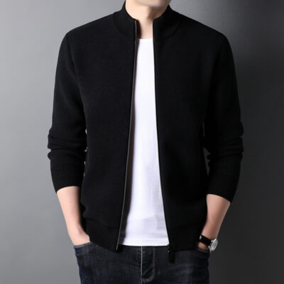 Áo Cardigan Dệt Kim Nam Mùa Thu Cổ Đứng Dày Có Khóa Kéo Dành Cho Người Trung Niên Và Trẻ Trung Màu Trơn Áo Len Mùa Thu Áo Khoác Hợp Thời Trang