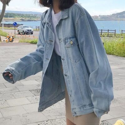 Áo khoác denim nam 2023 phiên bản Hàn Quốc mới của áo khoác denim màu đỏ lưới áo khoác denim dáng rộng hàng đầu cho nữ
