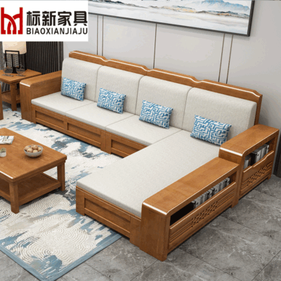 Sofa gỗ nguyên khối kết hợp phòng khách hiện đại kiểu Trung Quốc mới căn hộ nhỏ đơn giản hoàng phi lưu trữ sofa góc công dụng kép mùa đông và mùa hè