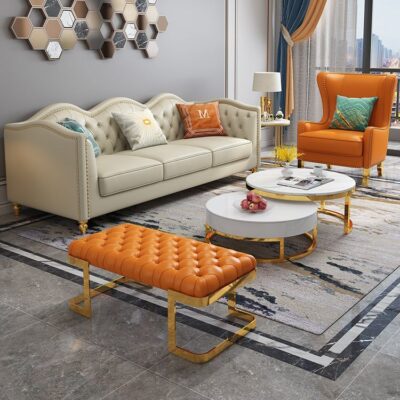 Ghế sofa sang trọng nhẹ bốn chỗ da bò lớp một hàng thẳng phòng khách căn hộ nhỏ Kết hợp ghế sofa sang trọng một từ kiểu Mỹ