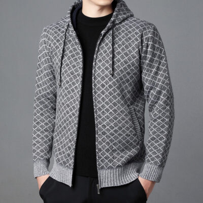 Nam Bóng Chày Cổ Áo Dệt Kim Size Lớn Thu Đông Áo Khoác Thanh Niên Hàn Quốc Áo Len Cardigan Áo Khoác Nam 8161