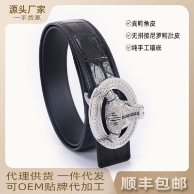 Mùa Xuân Kinh Doanh Ánh Sáng Sang Trọng Thắt Lưng Nam Da Thật Mà Không Cần Đường Khâu Da Cá Sấu Handmade Kim Cương Dây Điểm Một Dropshipping