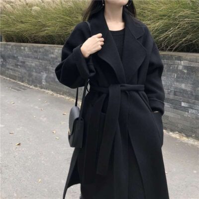Áo khoác cashmere nữ 2 mặt nữ dài vừa rộng buộc dày len phối 1 mảnh dropshipping AliExpress xuyên biên giới