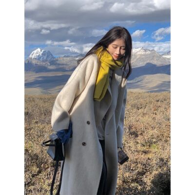 EKOOL chứa 11% alpaca 89% lông cừu áo khoác cashmere hai mặt áo khoác len dày giữa mùa đông cho nữ