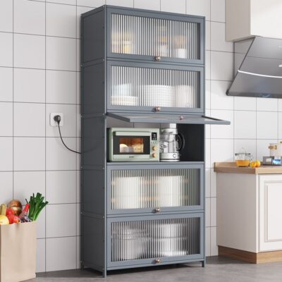 Tủ đa chức năng giá nhà bếp nhiều tầng nhà tủ tủ búp phê một bức tường lò vi sóng giá hiển thị
