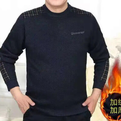 B40 Mùa Đông Dài Tay Cổ Tròn Áo Thun Nam Trung Niên Plus Nhung Dày Rời Thời Trang Áo Len Nam Ấm Đáy Áo Sơ Mi