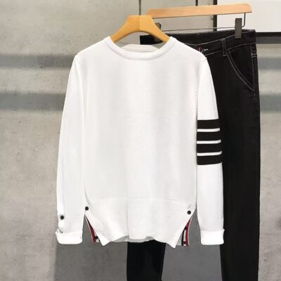 Mùa thu áo len thể thao cổ tròn nam triều thương hiệu 4 thanh áo thun dài tay thường đáy áo sơ mi