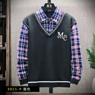 Xu hướng thu đông 2022 mới dành cho nam trẻ trung phóng khoáng Áo len chui đầu phong cách Hồng Kông Áo len cổ sơ mi Hàn Quốc