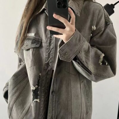 2023 Mùa Hè Mới Áo Khoác Denim Nữ Mỹ Retro Rách Đã Giặt Cũ Rời Áo Khoác Cardigan Triều