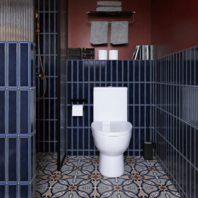 Anonymous retro phòng tắm hiện đại màu xanh hoàng gia gạch tường gạch Pháp nhà vệ sinh nhà bếp gỗ lát sàn