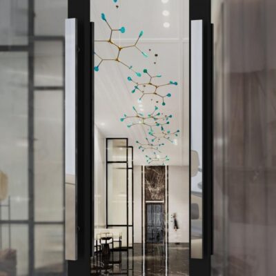 Tay nắm cửa kính kiểu Trung Quốc tay cầm dài bằng gỗ óc chó cửa trượt khách sạn tay nắm cửa bằng thép không gỉ đơn giản tay cầm