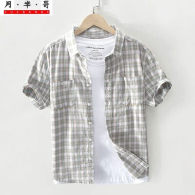 Áo sơ mi nam tay ngắn kẻ sọc mỏng mùa hè 2023 phong cách Hàn Quốc hợp thời trang áo sơ mi cotton nửa tay phù hợp với mọi lứa tuổi