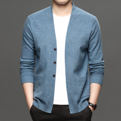 Mùa Xuân Và Mùa Thu 2021 Nam Mới Dệt Kim Trẻ Màu Áo Len Hàn Quốc Cardigan Nam Cổ Bóng Chày Áo Khoác Nam