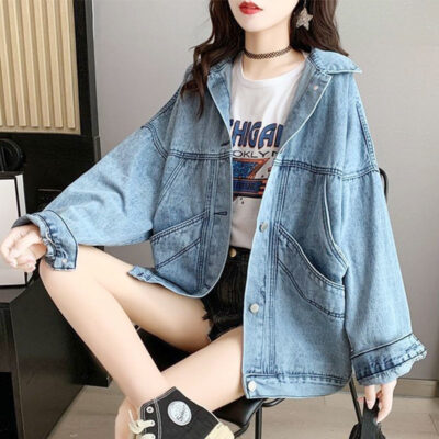 Áo khoác denim áo khoác nữ hàng đầu đường phố mỏng áo choàng denim áo khoác muối cảm giác thiết kế quần áo denim