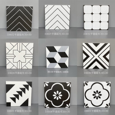 Gạch lát nền chống trượt lưới nhỏ màu đen và trắng 300x300 gạch lát nền chống trượt ngoài trời 300300 gạch ốp lát phòng tắm bán buôn