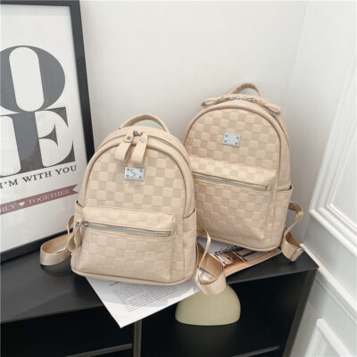 Ba lô kẻ caro sức chứa lớn cho nữ 2023 thời trang mới kết cấu đơn giản da mềm xu hướng ba lô du lịch đi lại