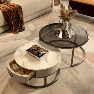 Bàn trà đẹp kính đá phiến bàn cà phê kết hợp bàn phòng khách hiện đại đơn giản nhà căn hộ nhỏ Bắc Âu tròn Ý hoa bàn