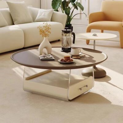 Phong cách kem Pháp bàn cà phê phòng khách tối giản hiện đại acrylic bàn cà phê kết hợp nhà căn hộ nhỏ bàn cà phê tròn retro