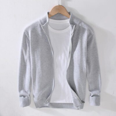 8505 Mới Công Sở Nam Áo Len Cardigan Dây Kéo Nam Slim Dệt Kim Cơ Bản Đồng Màu Áo Len Hàng Đầu
